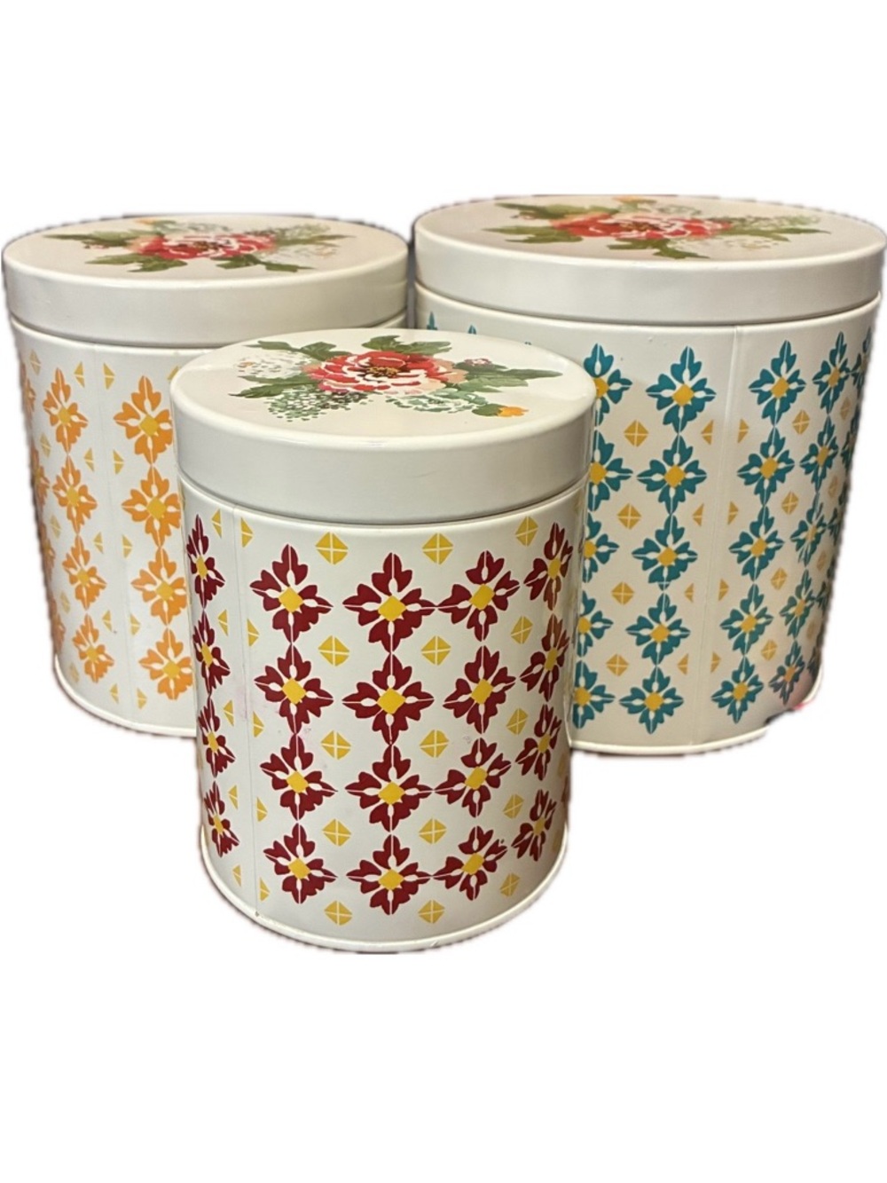 The Pioneer Woman Vintage Geo 3-Piece Tin Canister Set